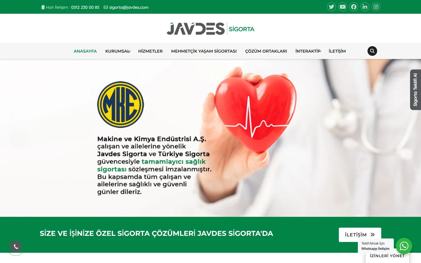 Javdes Sigorta: sitenin ana sayfası
