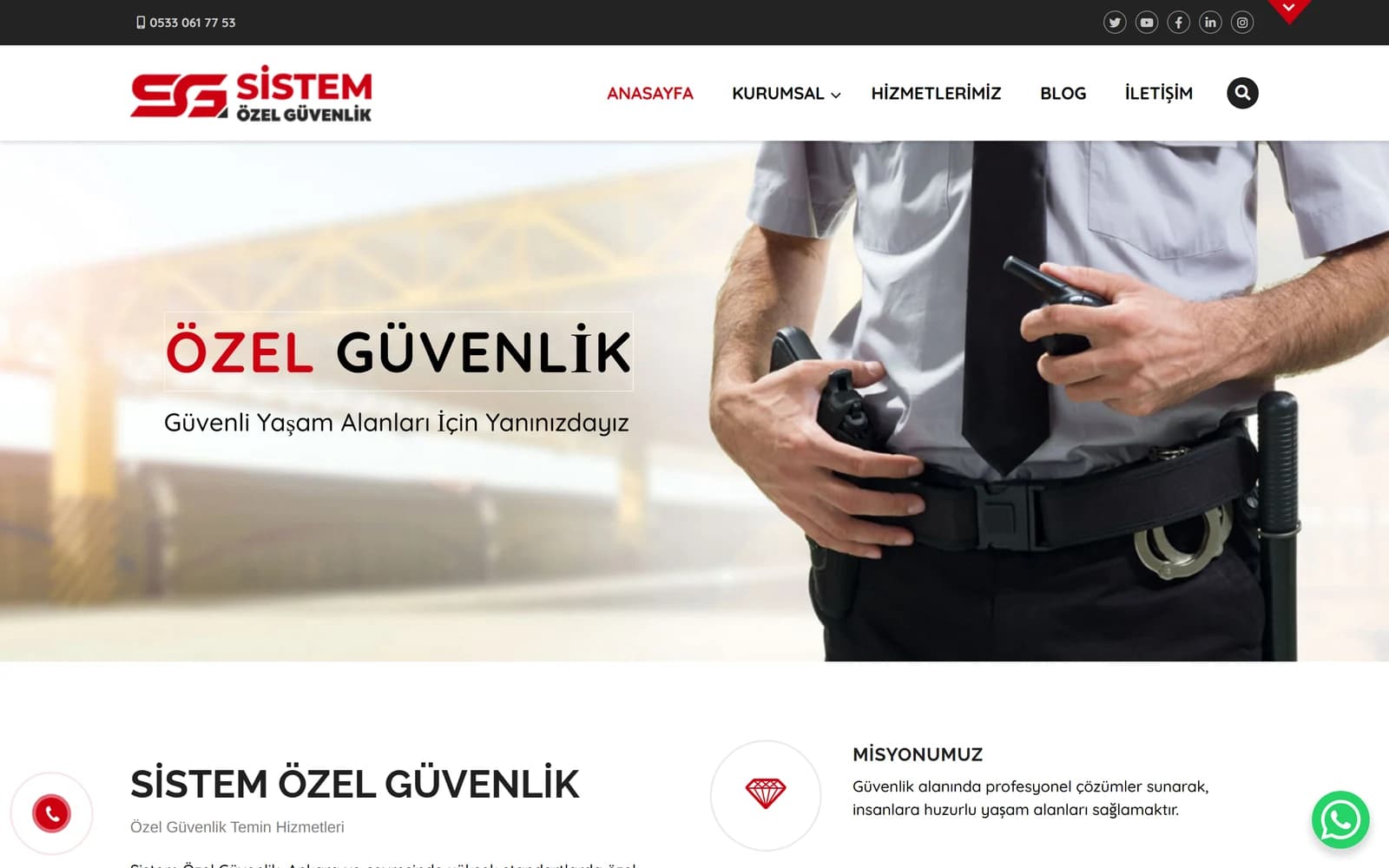 Sistem Özel Güvenlik: sitenin ana sayfası