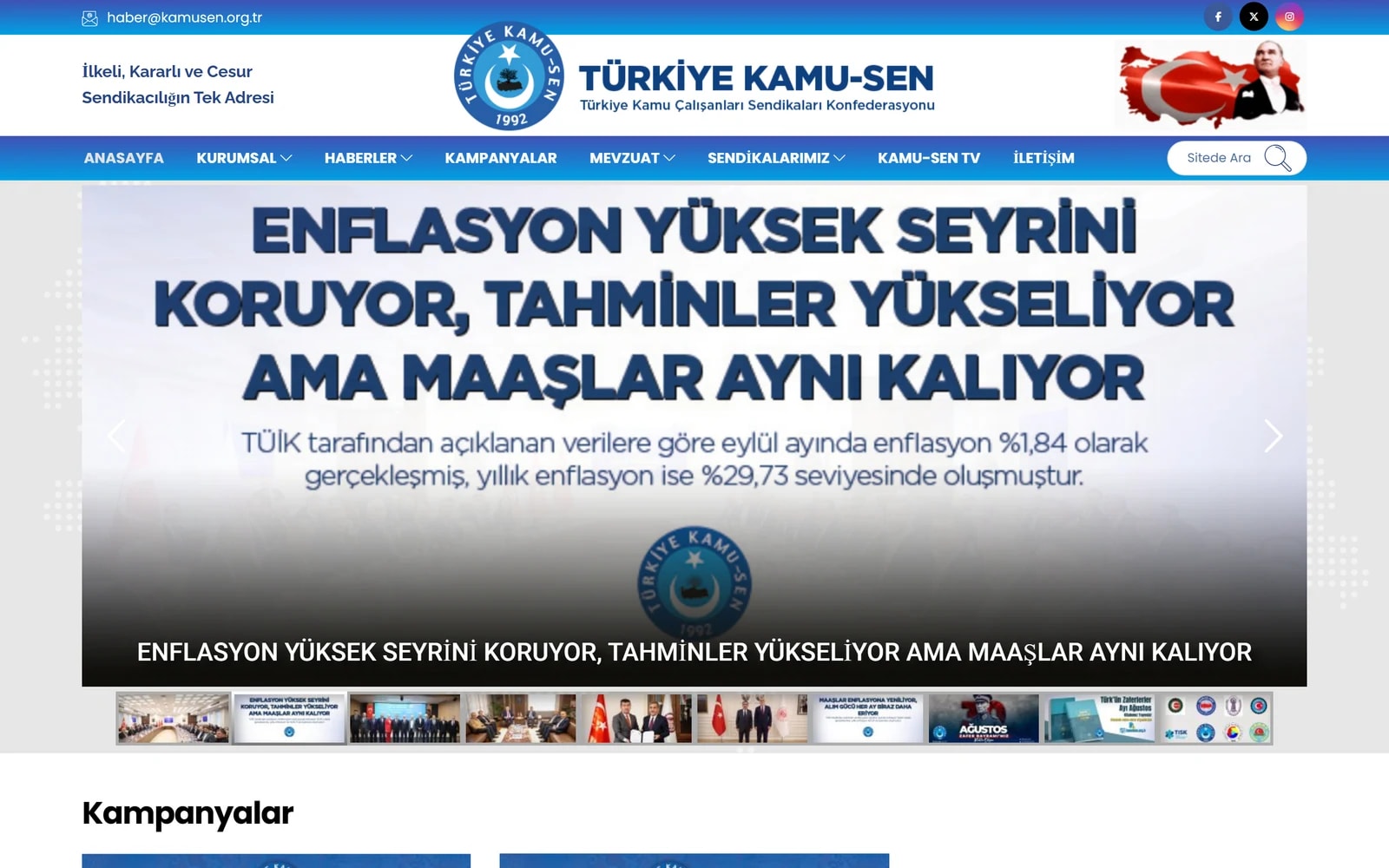 Türkiye Kamu-Sen: sitenin ana sayfası