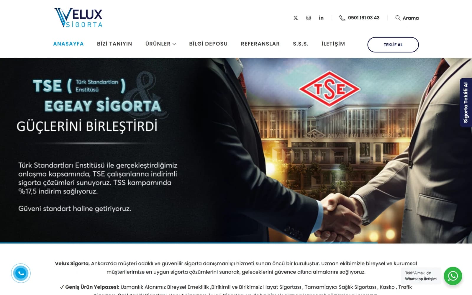 Velux Sigorta: sitenin ana sayfası